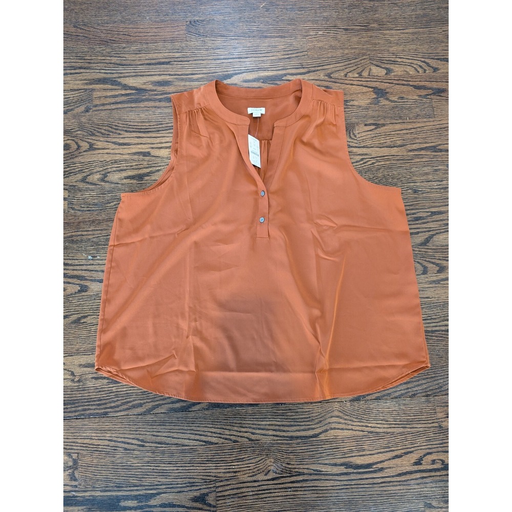 New NWT Women's J. Crew Tank Top Button Rust Orange Size XL V Neck Blouse Shirt
